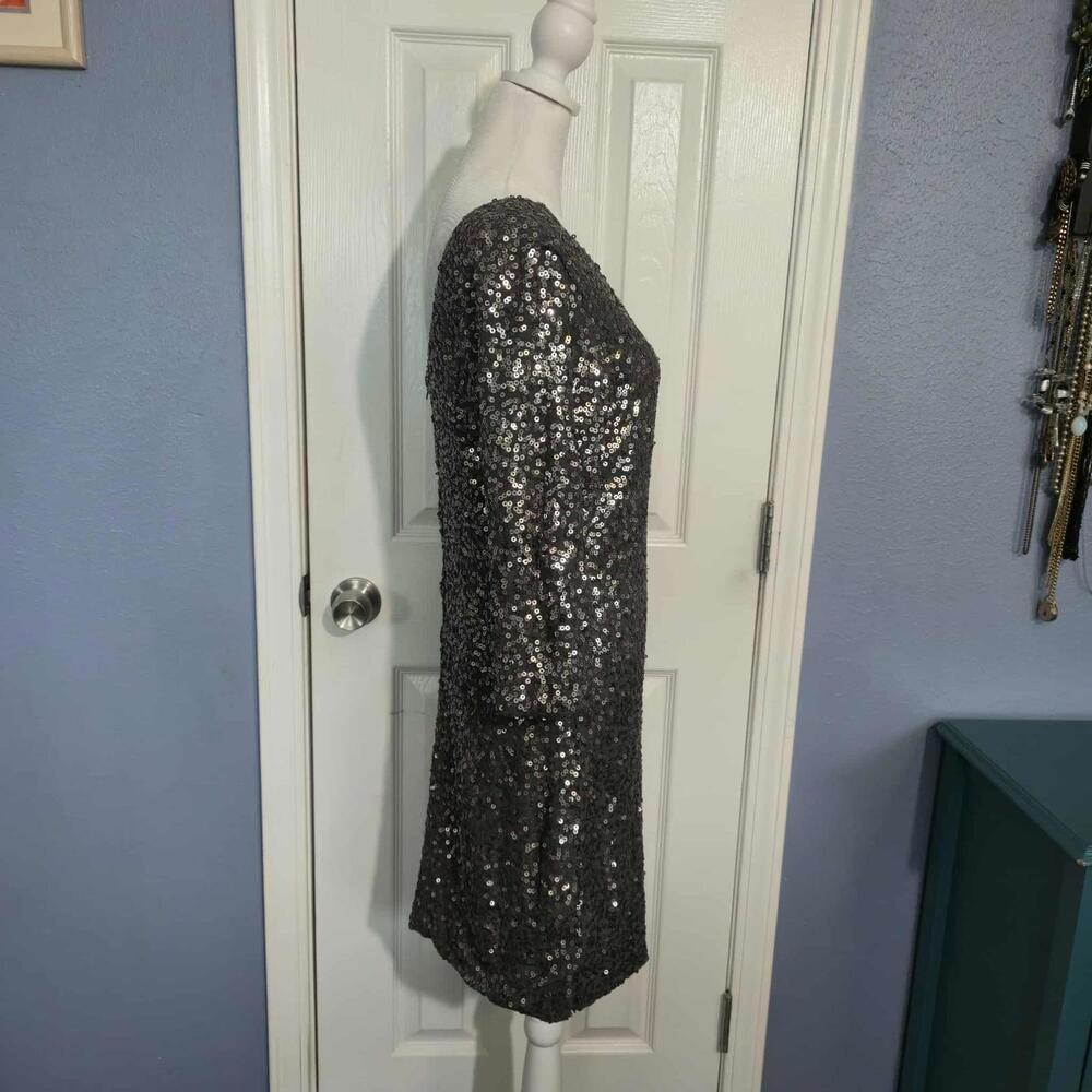 Lauren Conrad Women S Gray Sequin Dress 3/4 Sleeve Formal Cocktail NYE Party